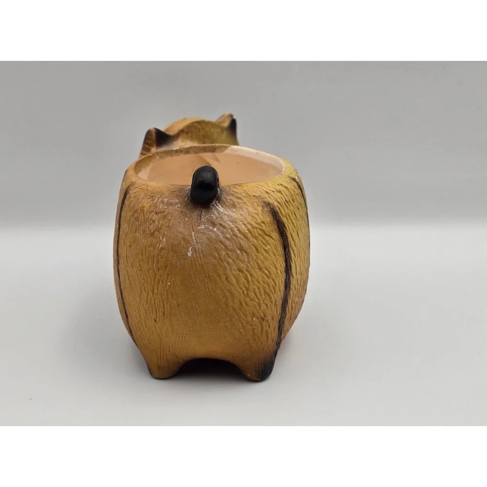 Cute Cat Planter Ceramic Brown Tabby Whiskers Green Eyes Tail Pot Home Decor‎